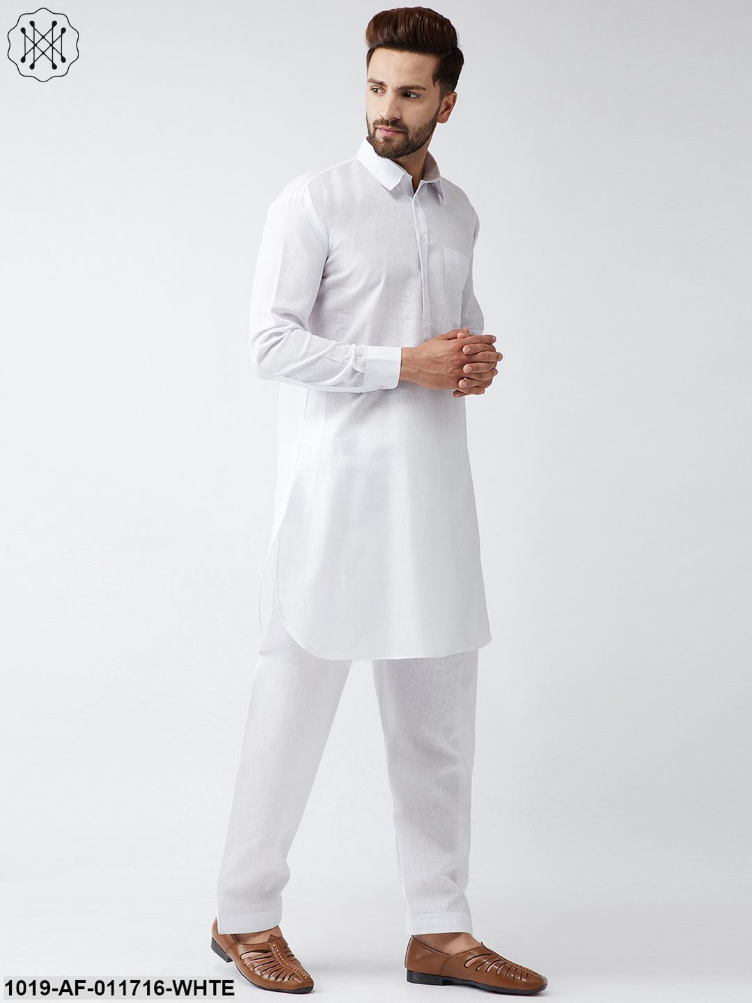 Men's Cotton Linen White Kurta And Salwar Set