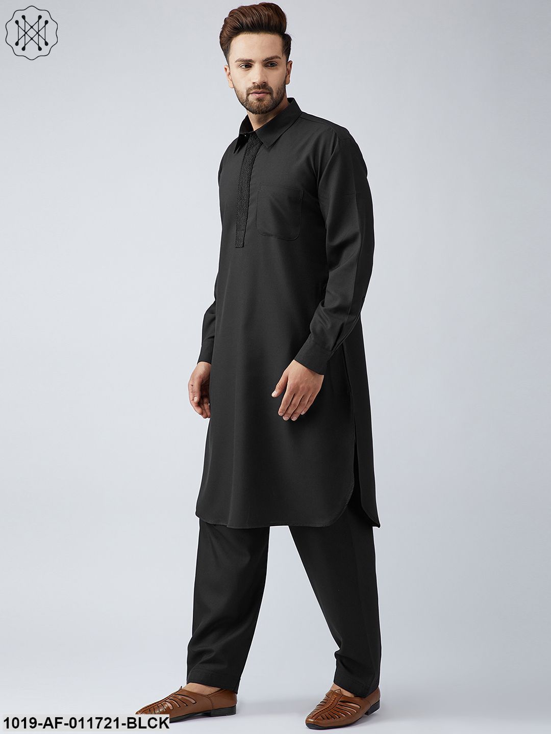 Men's Cotton Black Pathani Kurta Salwar Set - Sojanya