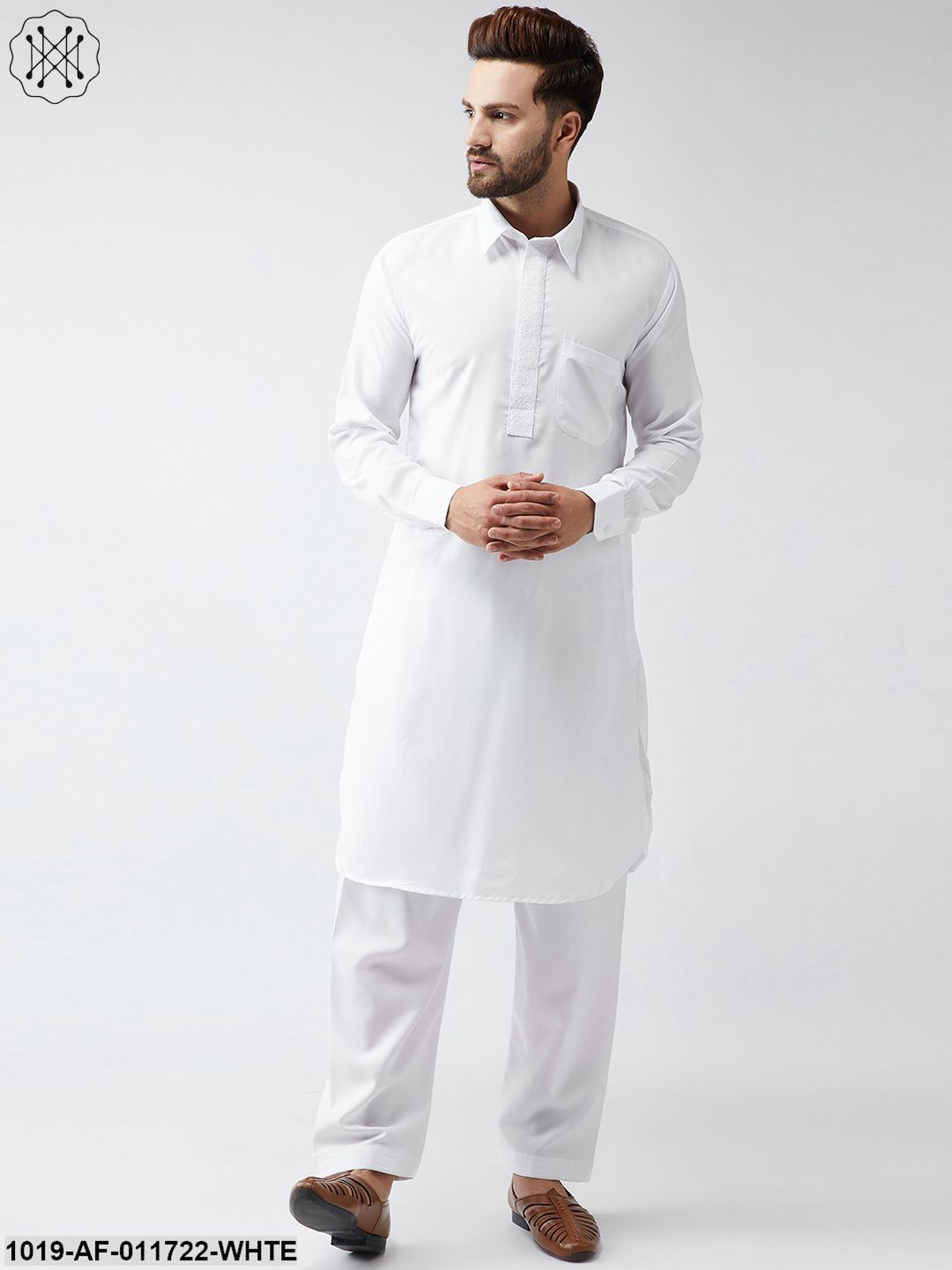 Men's Cotton White Pathani Kurta Salwar Set - Sojanya