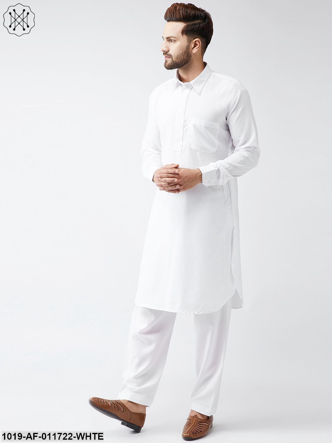 Men's Cotton White Pathani Kurta Salwar Set - Sojanya