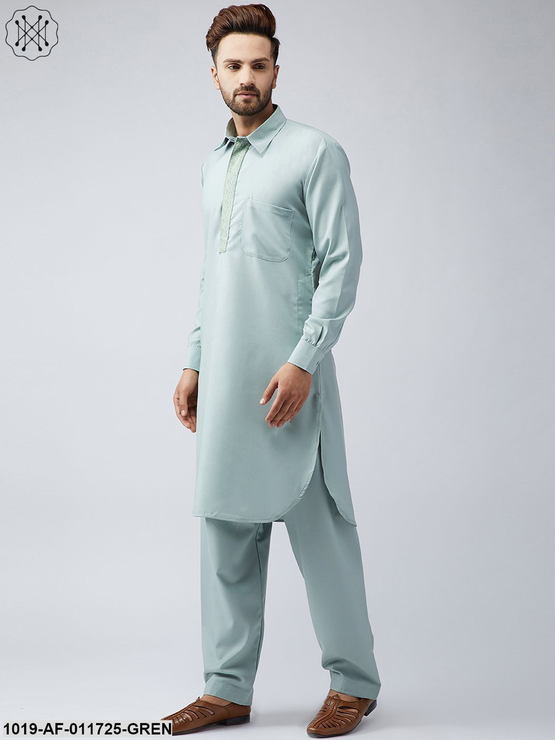 Men's Cotton Pista Kurta And Off White Churidar Salwar Set - Sojanya