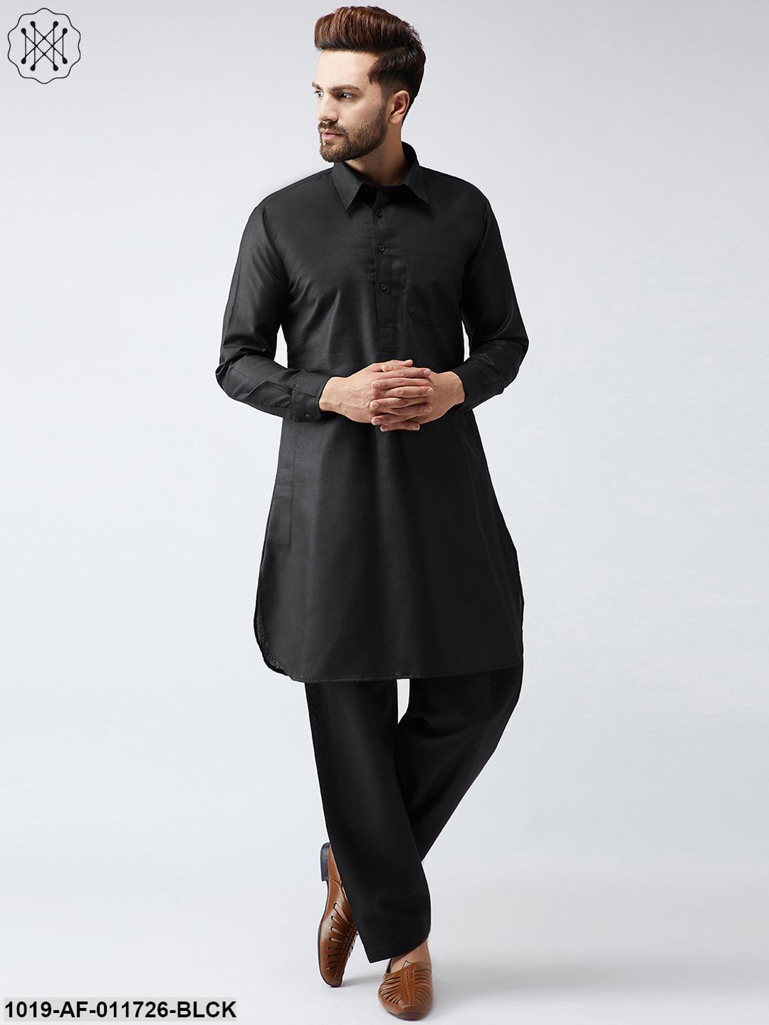 Men's Cotton Black Pathani Kurta Set
