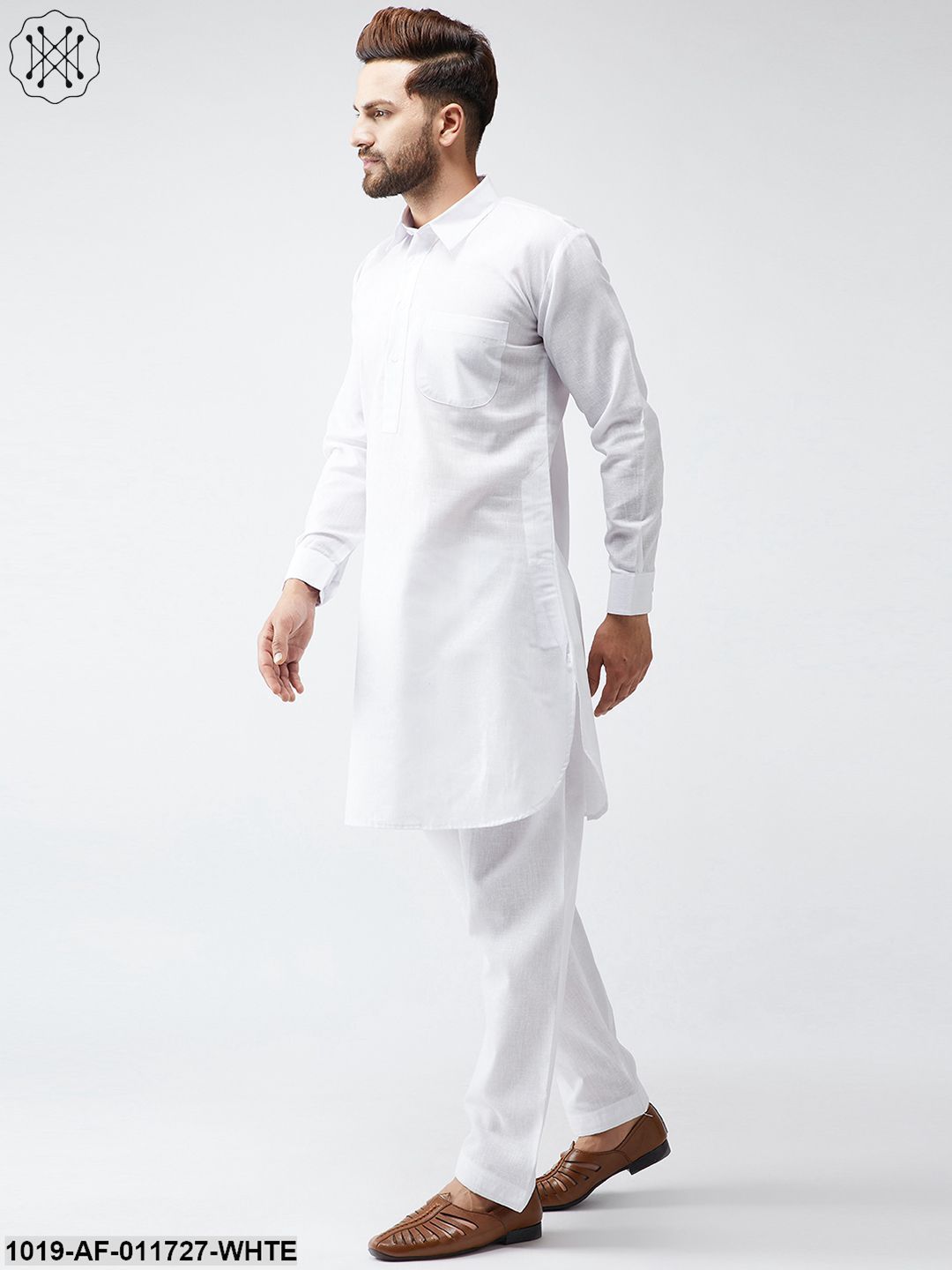 Men's Cotton White Pathani Kurta Set
