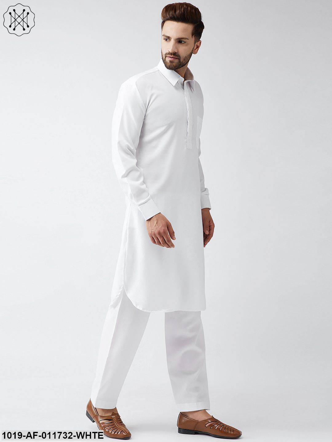 Men's Cotton Classic White Pathani Kurta Set - Sojanya