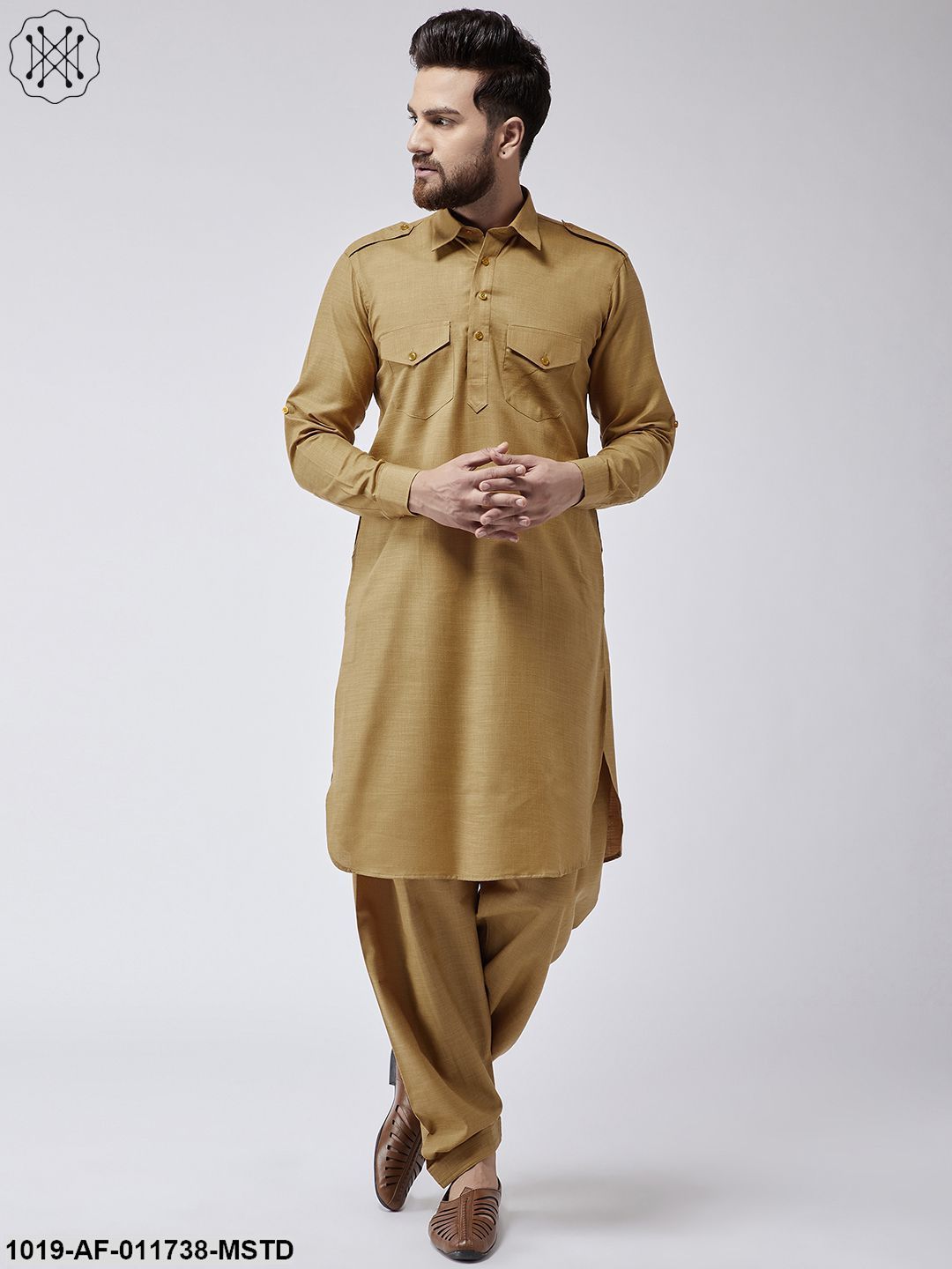 Men's Cotton Mustard Pathani Kurta Salwar Set - Sojanya