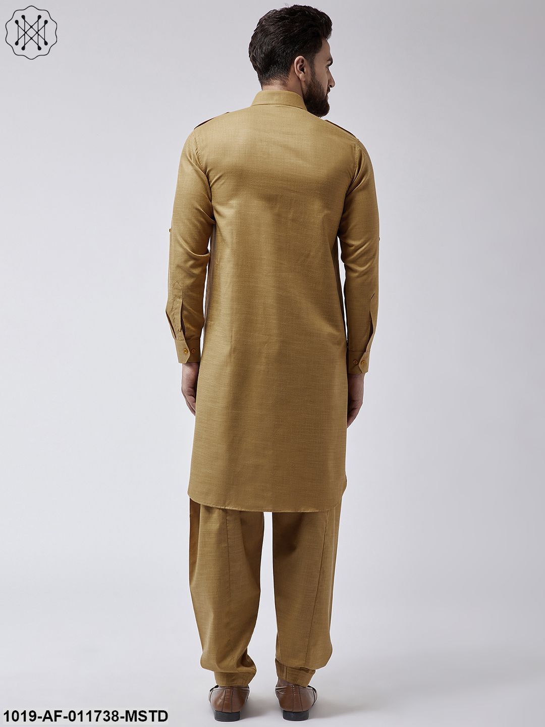 Men's Cotton Mustard Pathani Kurta Salwar Set - Sojanya