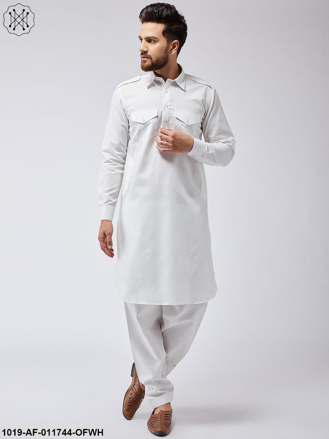 Men's Cotton Off-White Pathani Kurta Salwar Set - Sojanya