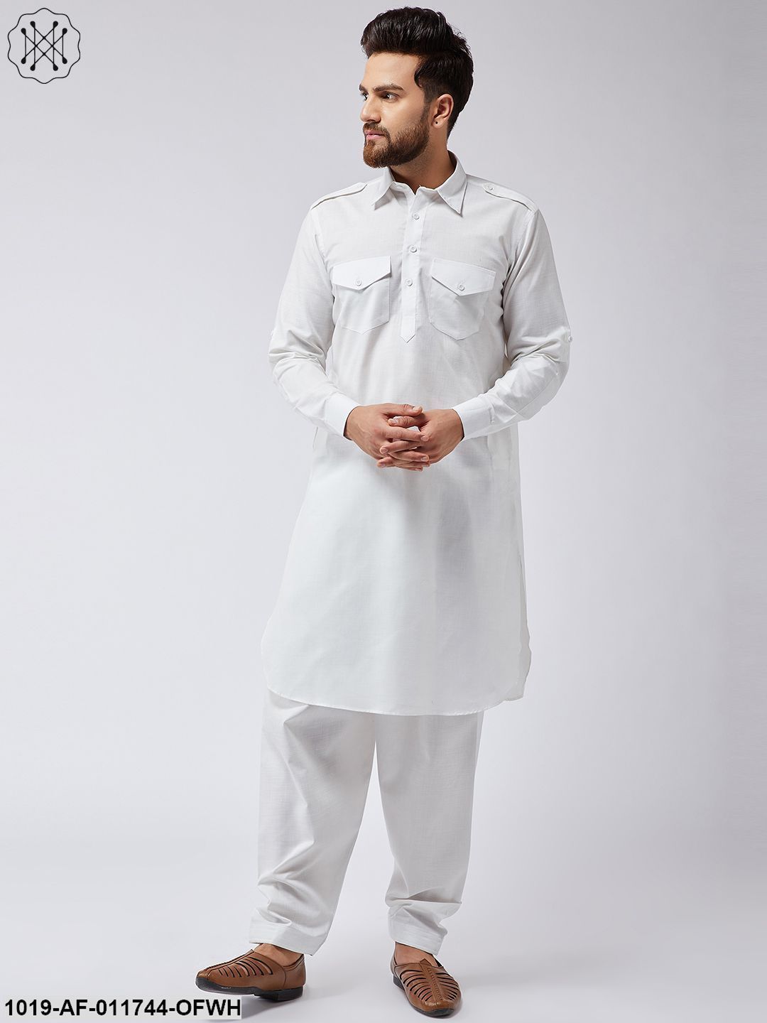 Men's Cotton Off-White Pathani Kurta Salwar Set - Sojanya