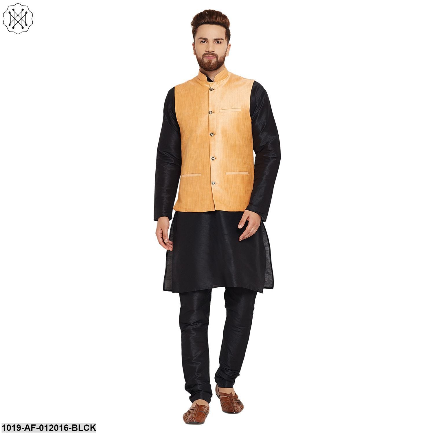 Men's Dupion Silk Kurta Pyjama And Nehru Jacket Set