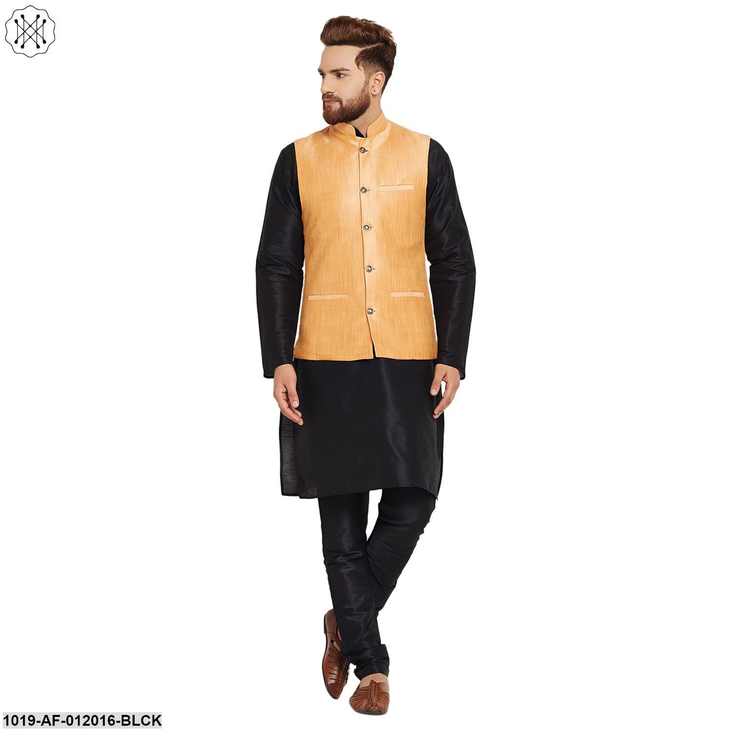 Men's Dupion Silk Kurta Pyjama And Nehru Jacket Set