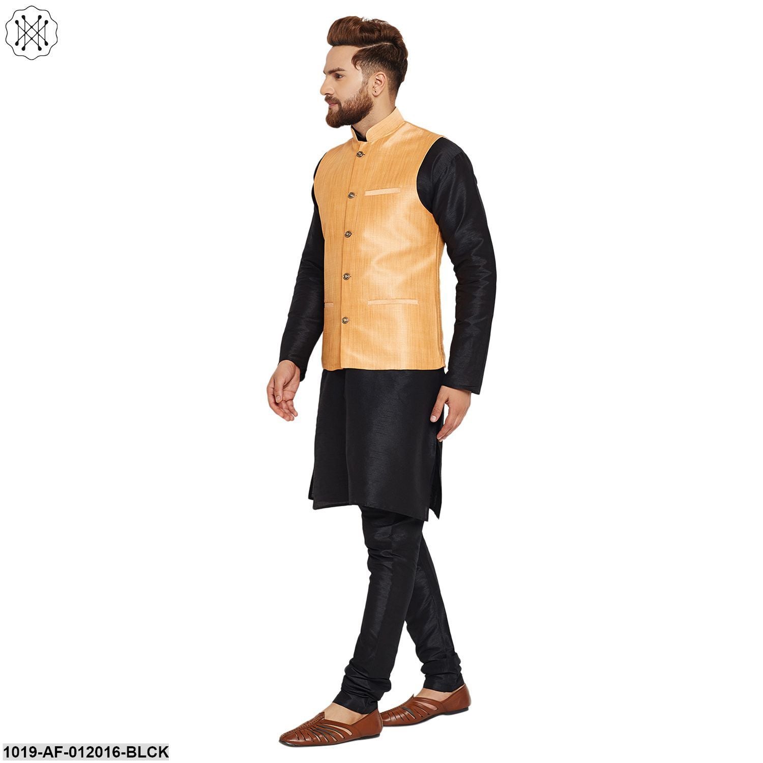 Men's Dupion Silk Kurta Pyjama And Nehru Jacket Set