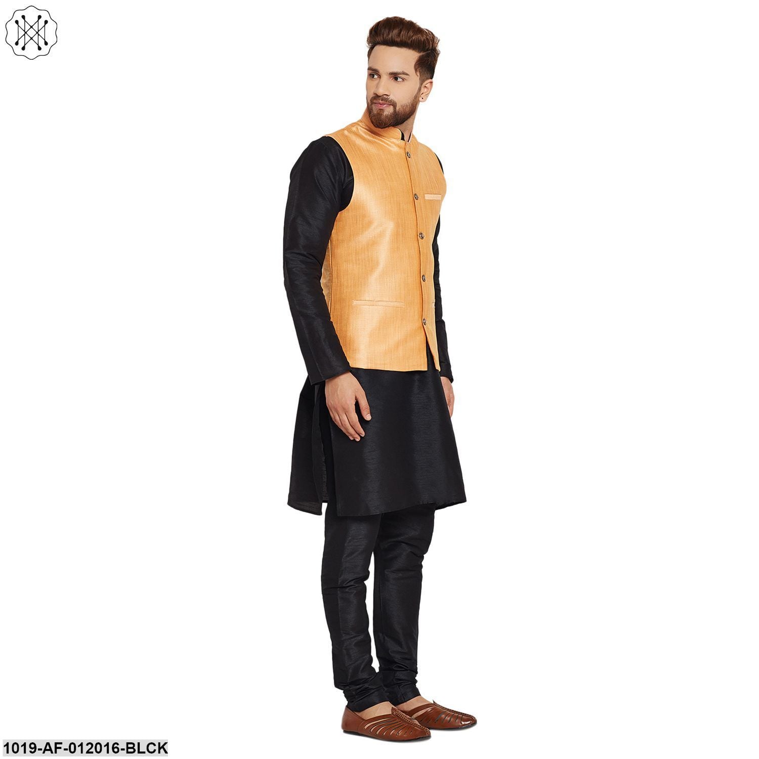 Men's Dupion Silk Kurta Pyjama And Nehru Jacket Set