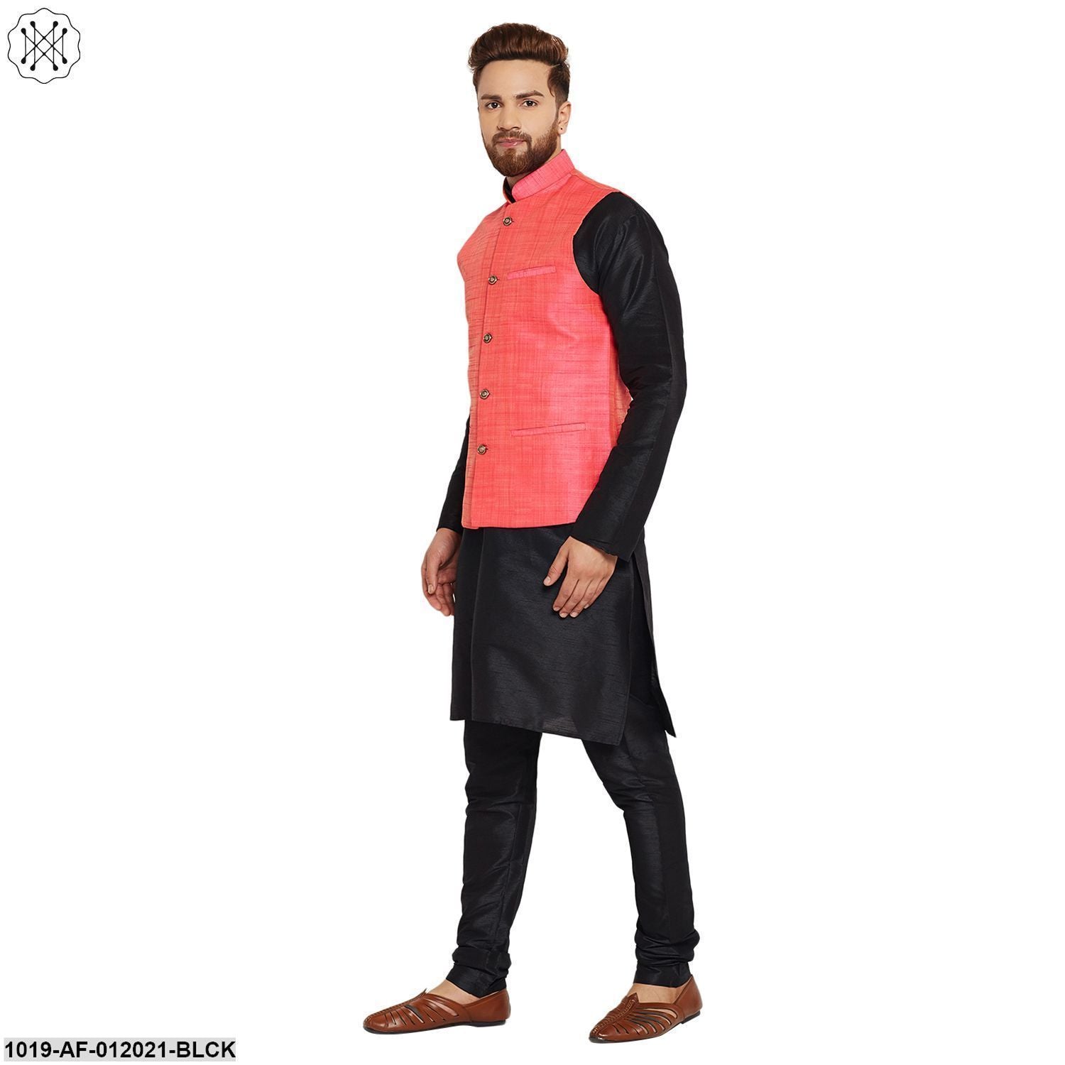 Men's Dupion Silk Kurta Pyjama And Nehru Jacket Set
