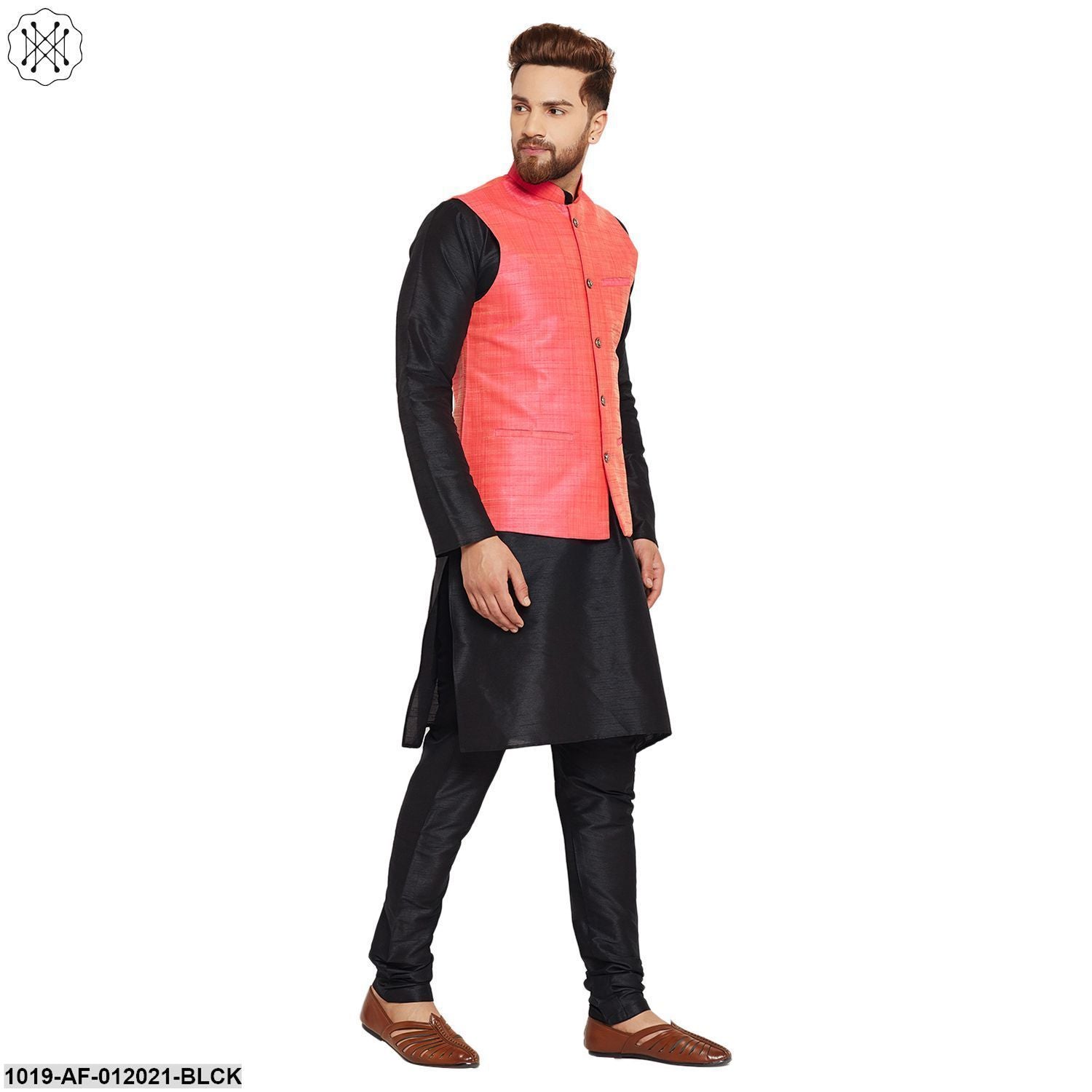 Men's Dupion Silk Kurta Pyjama And Nehru Jacket Set