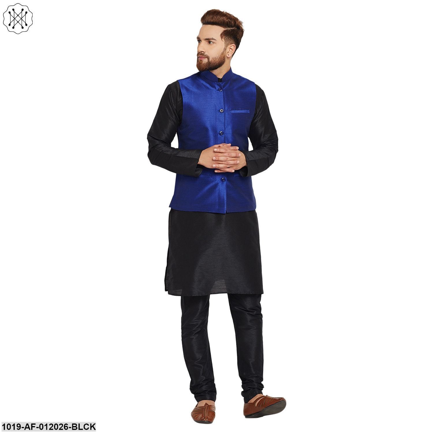 Men's Dupion Silk Kurta Pyjama And Nehru Jacket Set