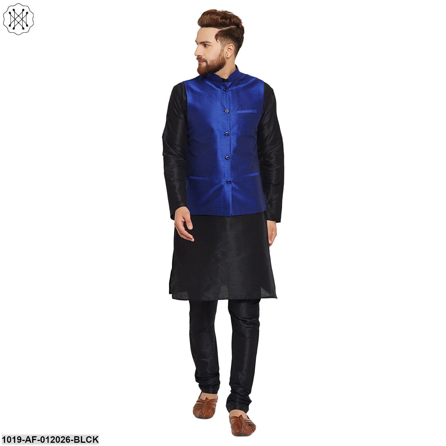 Men's Dupion Silk Kurta Pyjama And Nehru Jacket Set