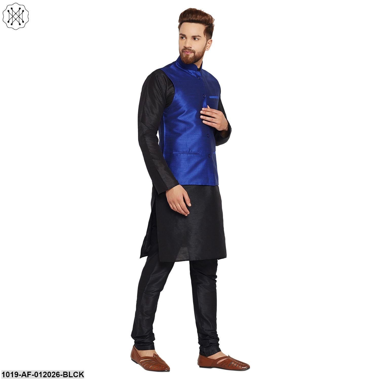 Men's Dupion Silk Kurta Pyjama And Nehru Jacket Set