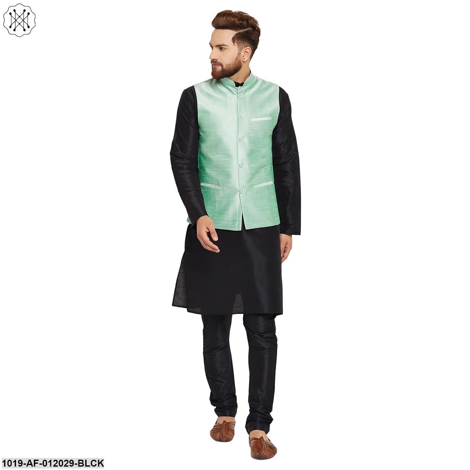 Men's Dupion Silk Kurta Pyjama And Nehru Jacket Set