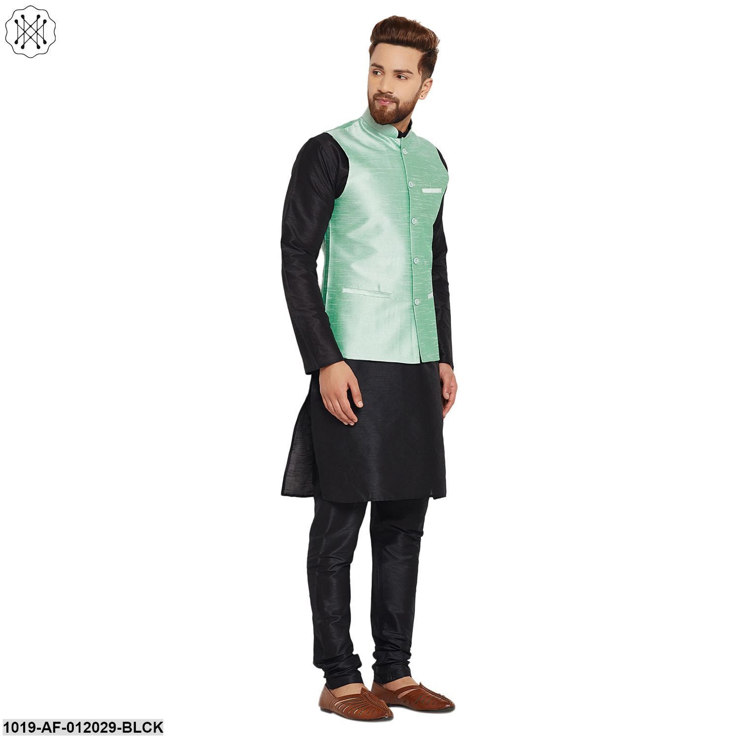 Men's Dupion Silk Kurta Pyjama And Nehru Jacket Set