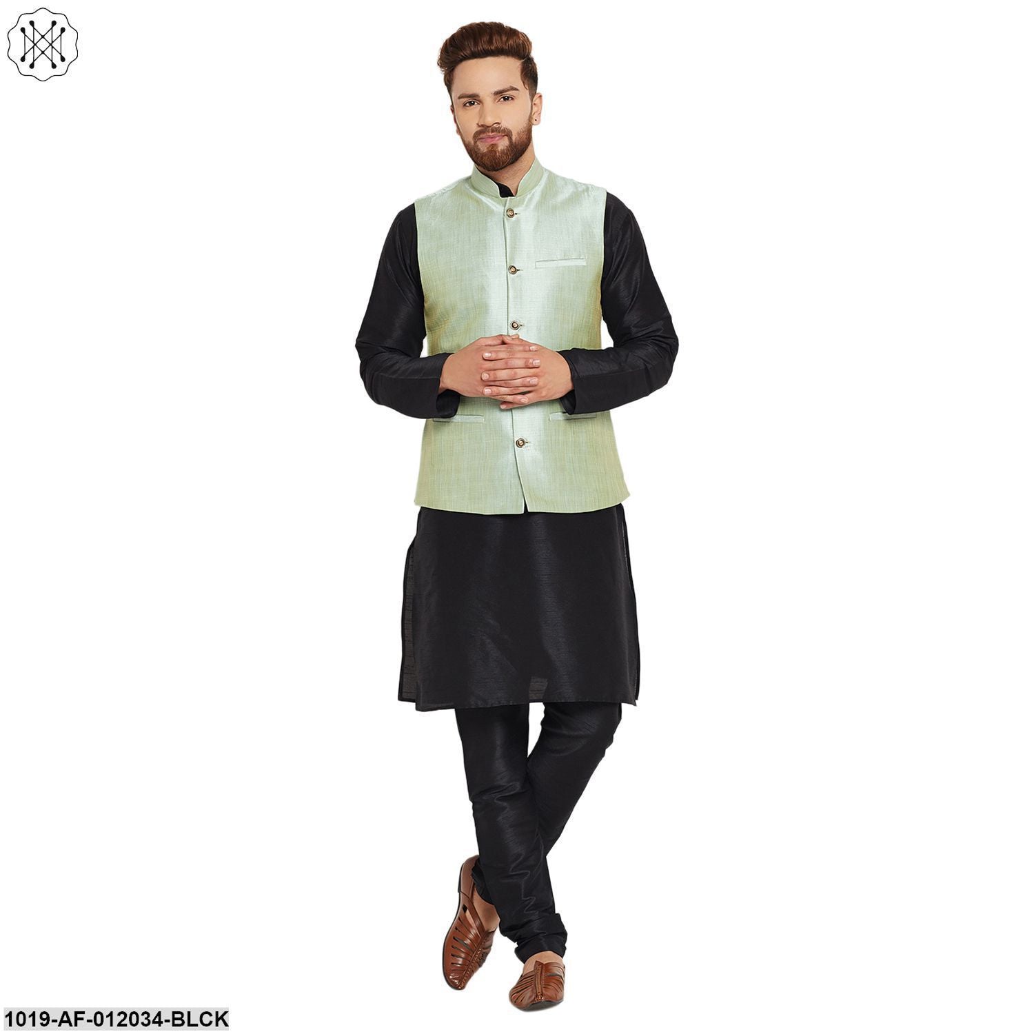 Men's Dupion Silk Kurta Pyjama And Nehru Jacket Set
