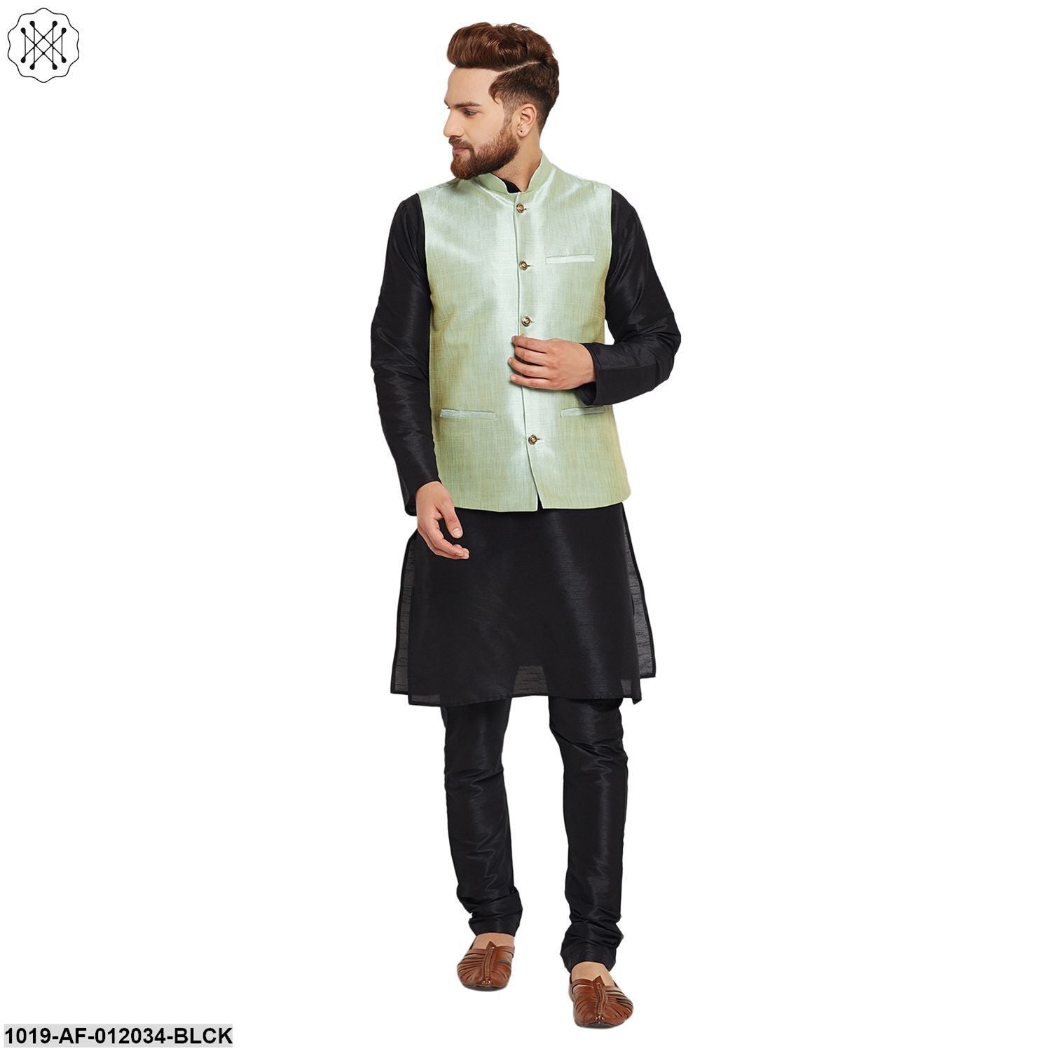 Men's Dupion Silk Kurta Pyjama And Nehru Jacket Set