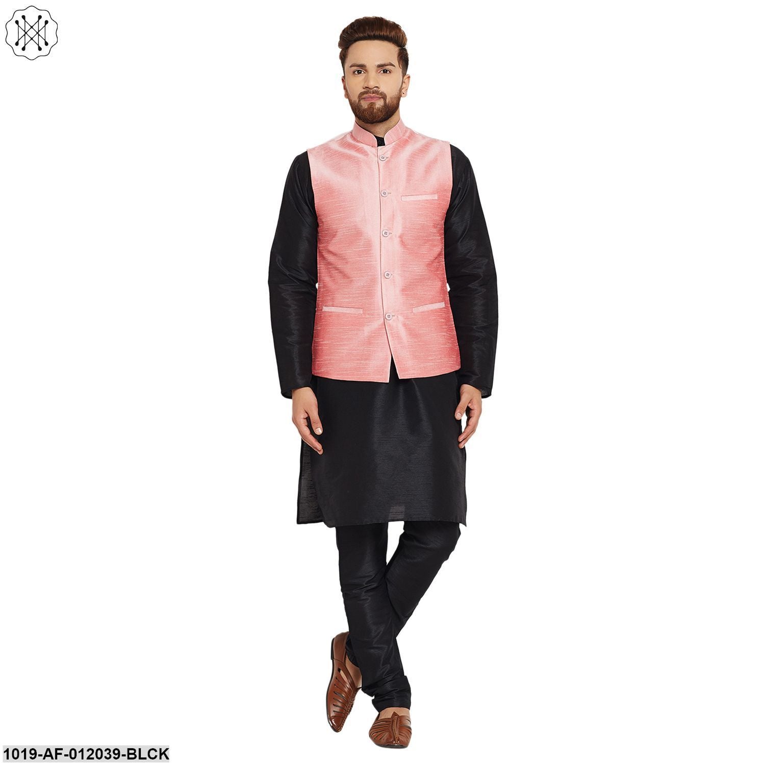 Men's Dupion Silk Kurta Pyjama And Nehru Jacket Set