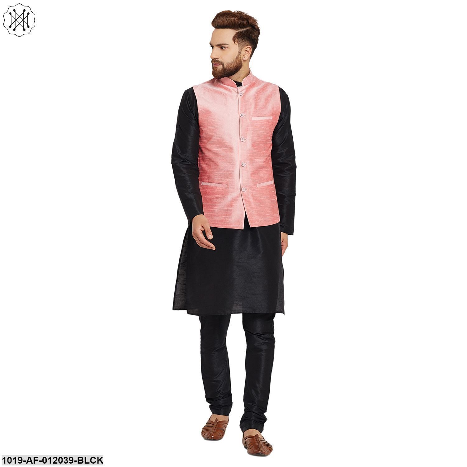 Men's Dupion Silk Kurta Pyjama And Nehru Jacket Set