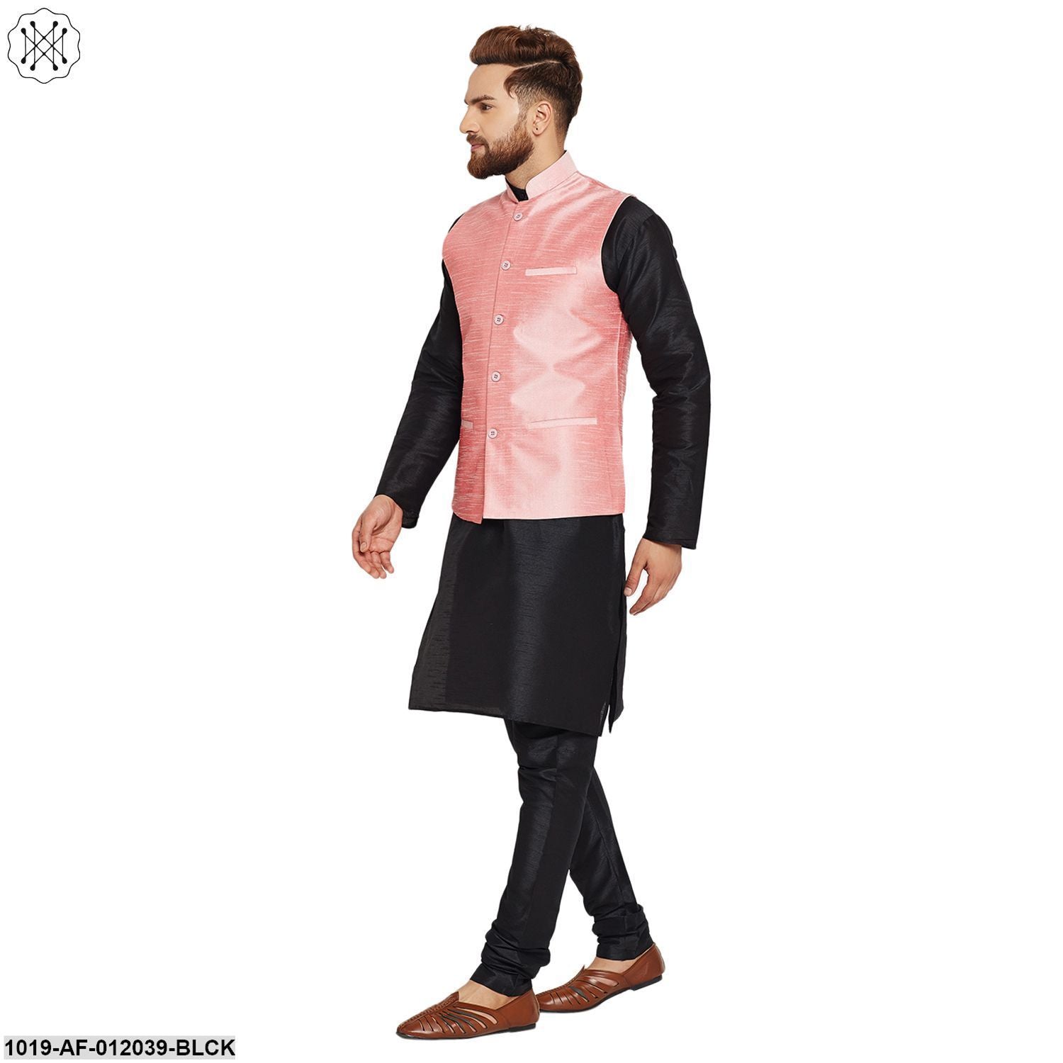 Men's Dupion Silk Kurta Pyjama And Nehru Jacket Set