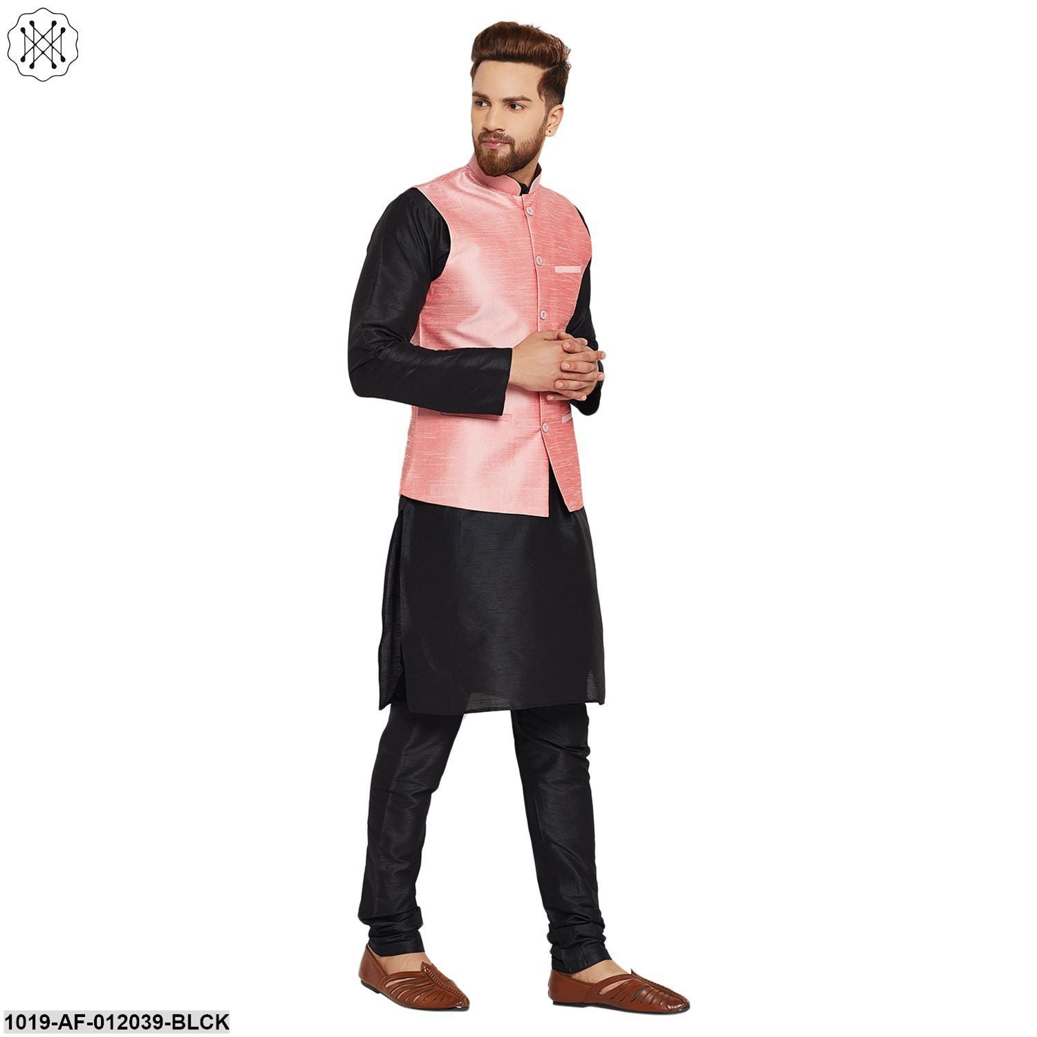 Men's Dupion Silk Kurta Pyjama And Nehru Jacket Set