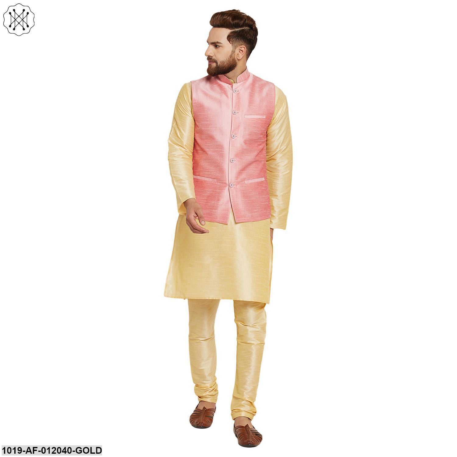 Men's Dupion Silk Kurta Pyjama And Nehru Jacket Set