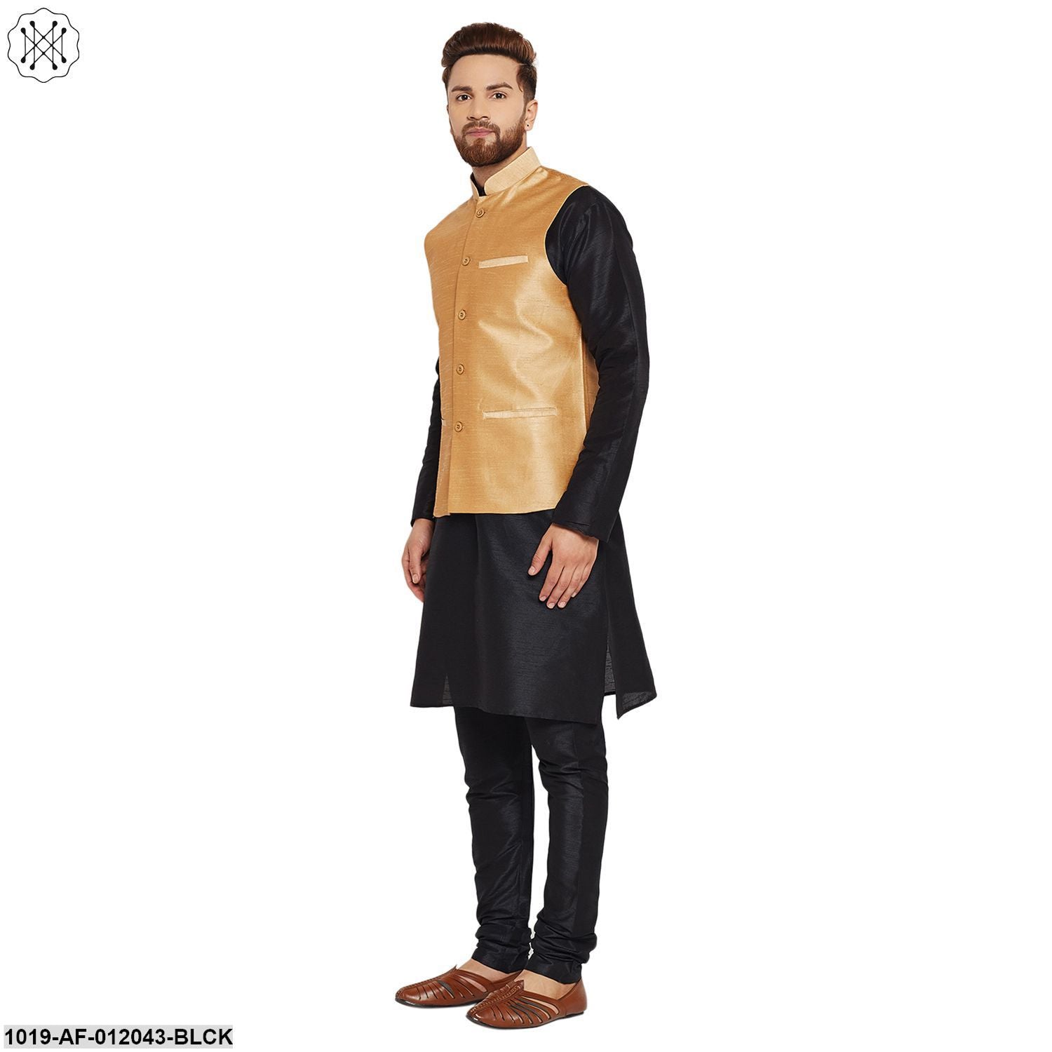 Men's Dupion Silk Kurta Pyjama And Nehru Jacket Set