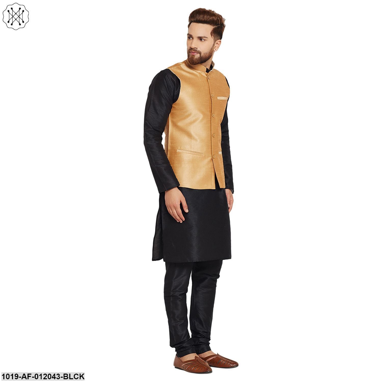 Men's Dupion Silk Kurta Pyjama And Nehru Jacket Set