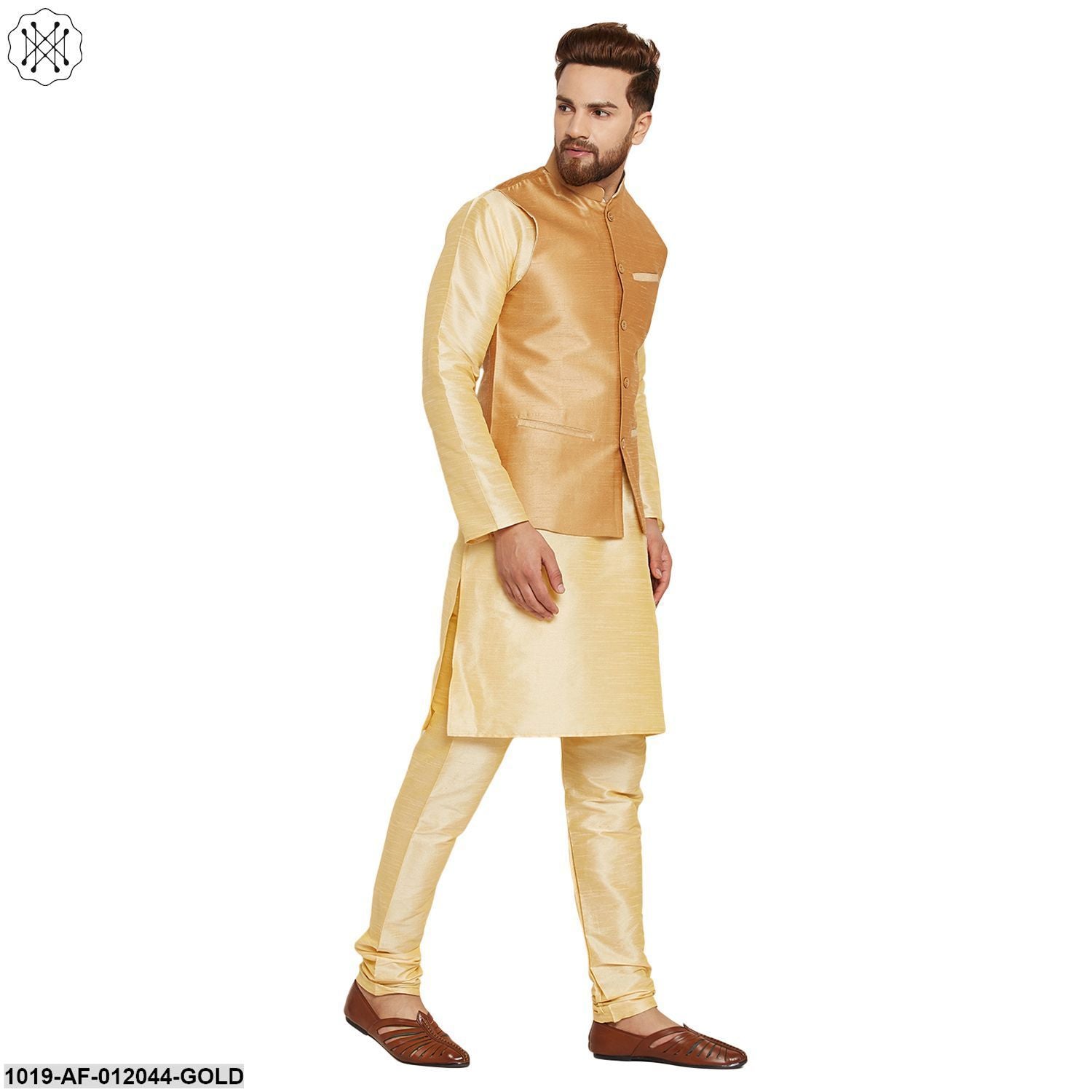 Men's Dupion Silk Kurta Pyjama And Nehru Jacket Set