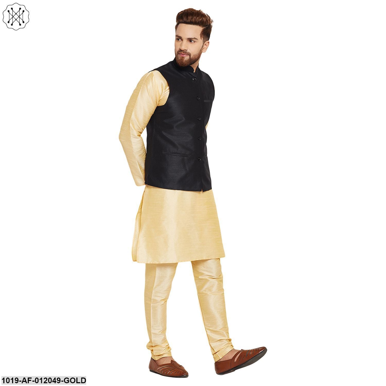 Men's Dupion Silk Kurta Pyjama And Nehru Jacket Set