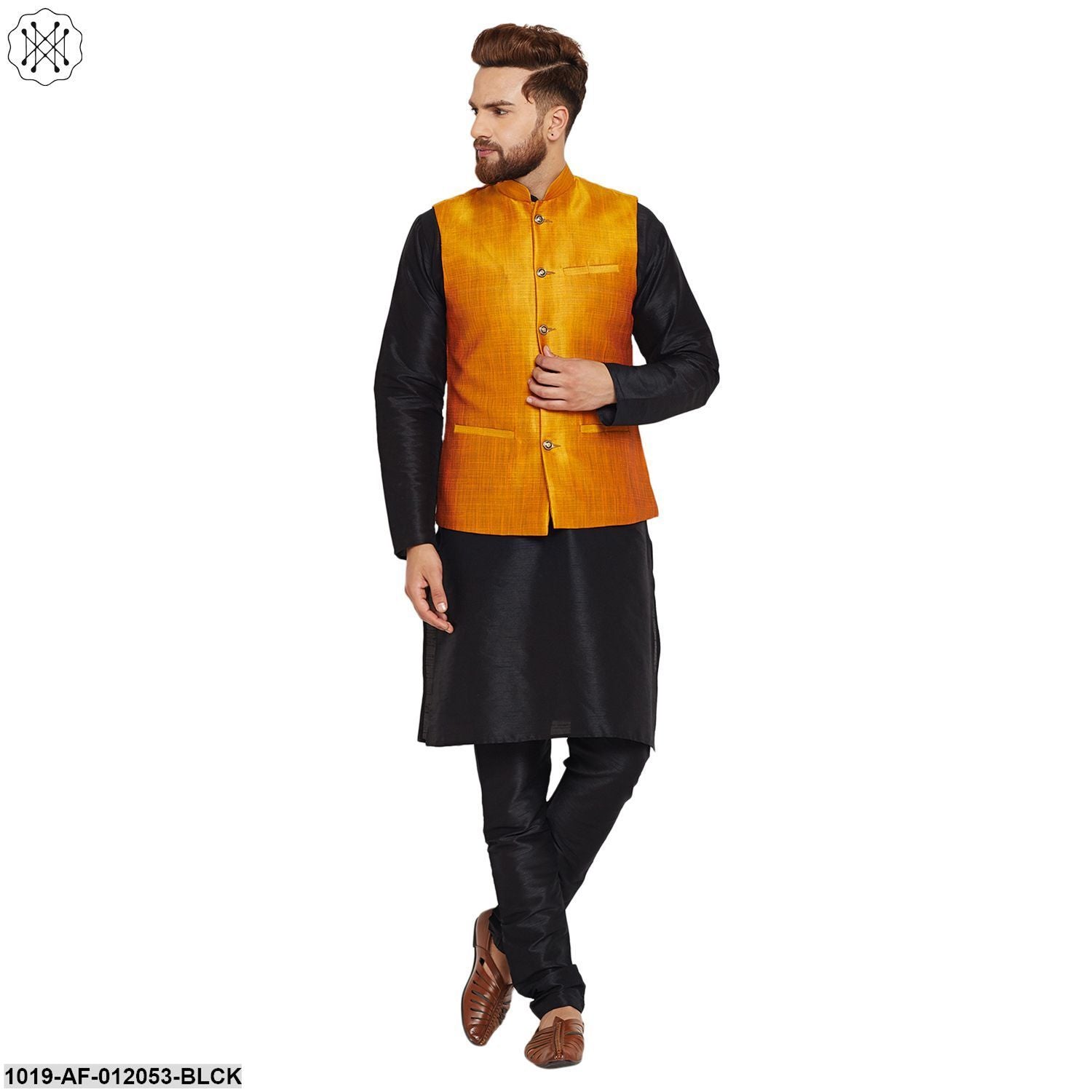 Men's Dupion Silk Kurta Pyjama And Nehru Jacket Set