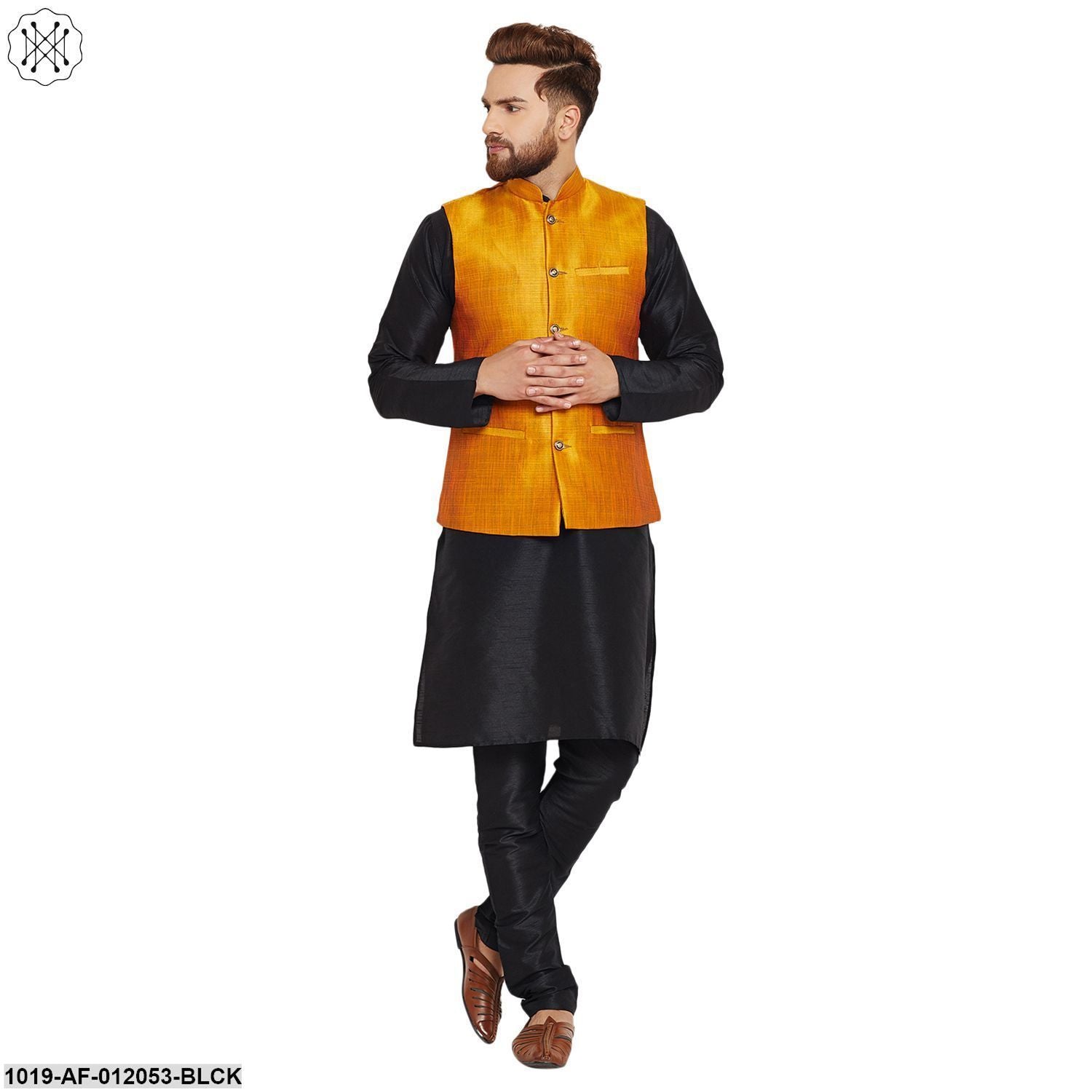 Men's Dupion Silk Kurta Pyjama And Nehru Jacket Set