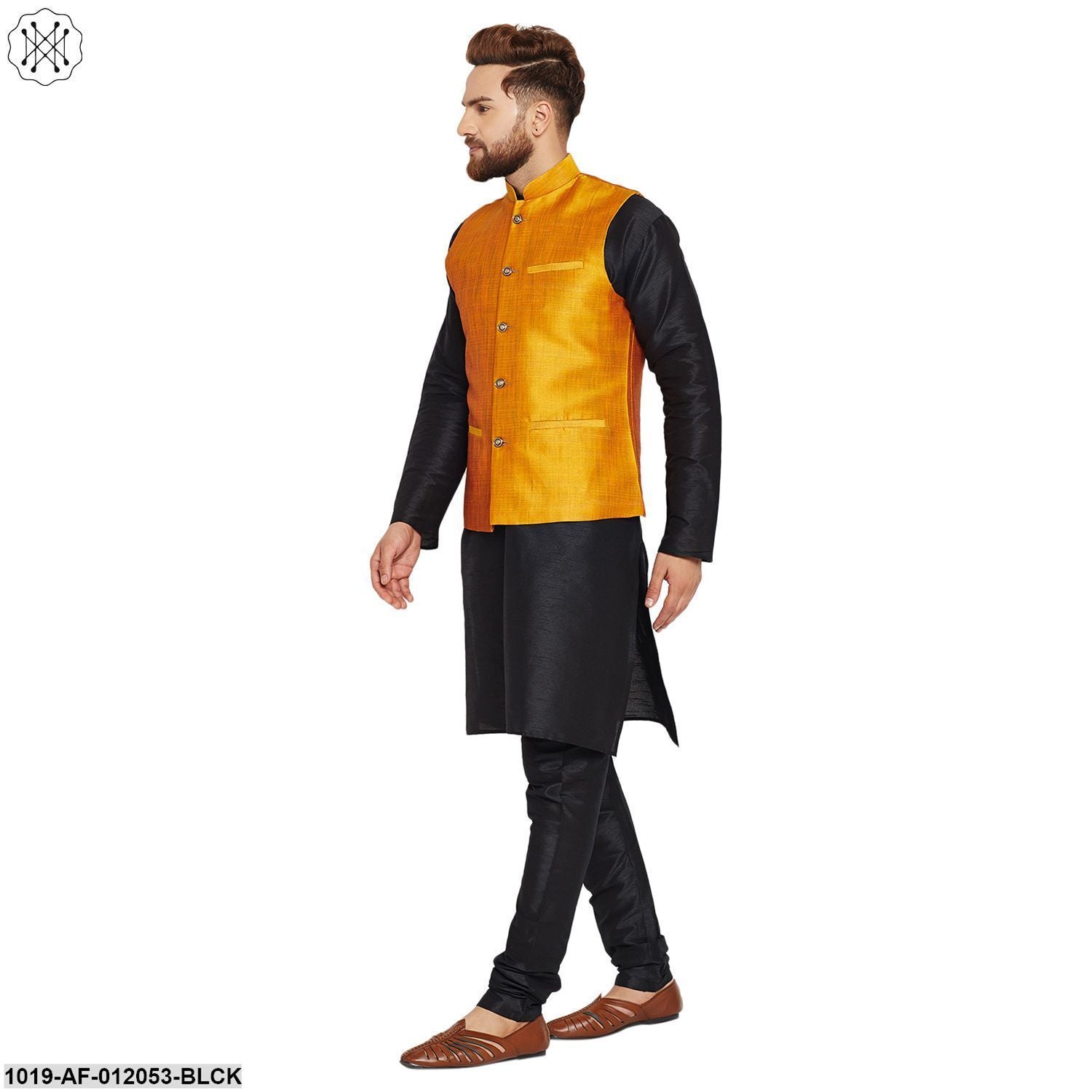Men's Dupion Silk Kurta Pyjama And Nehru Jacket Set