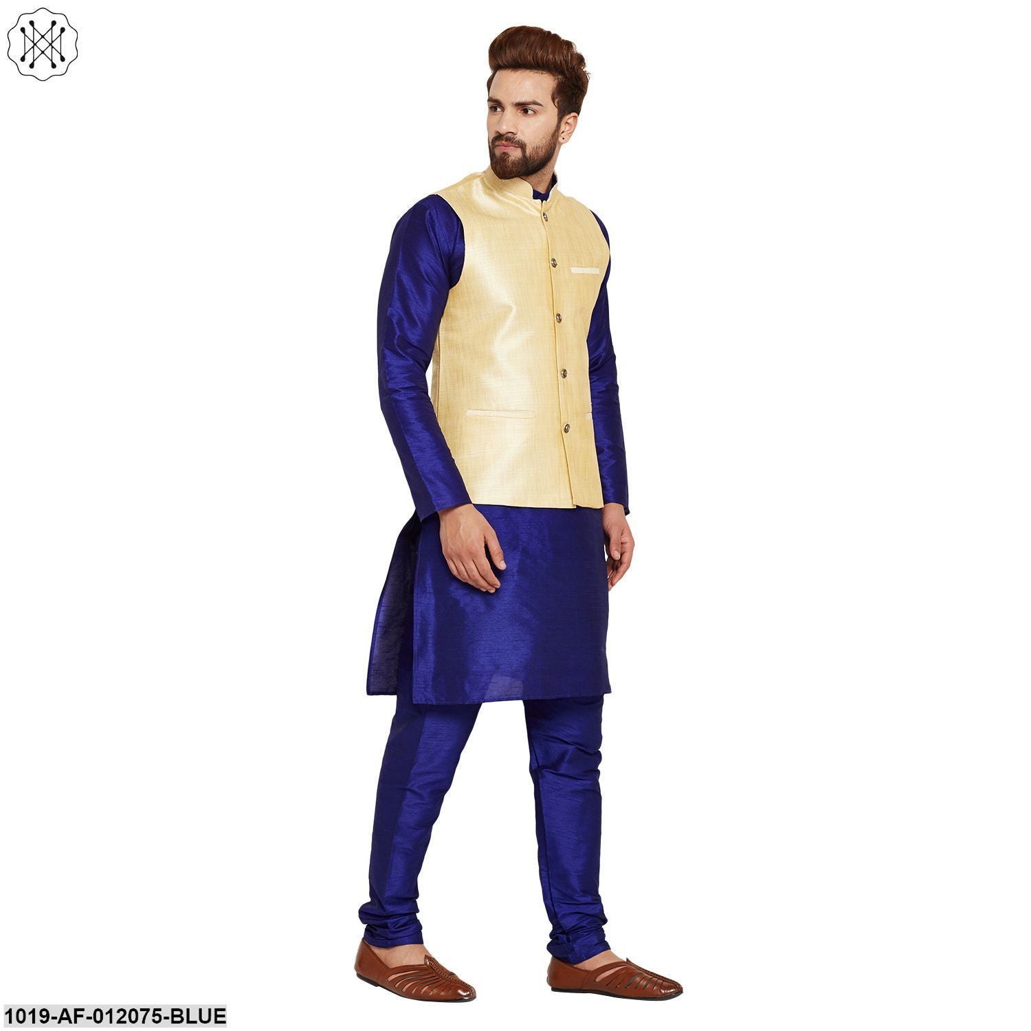 Men's Dupion Silk Kurta Pyjama And Nehru Jacket Set