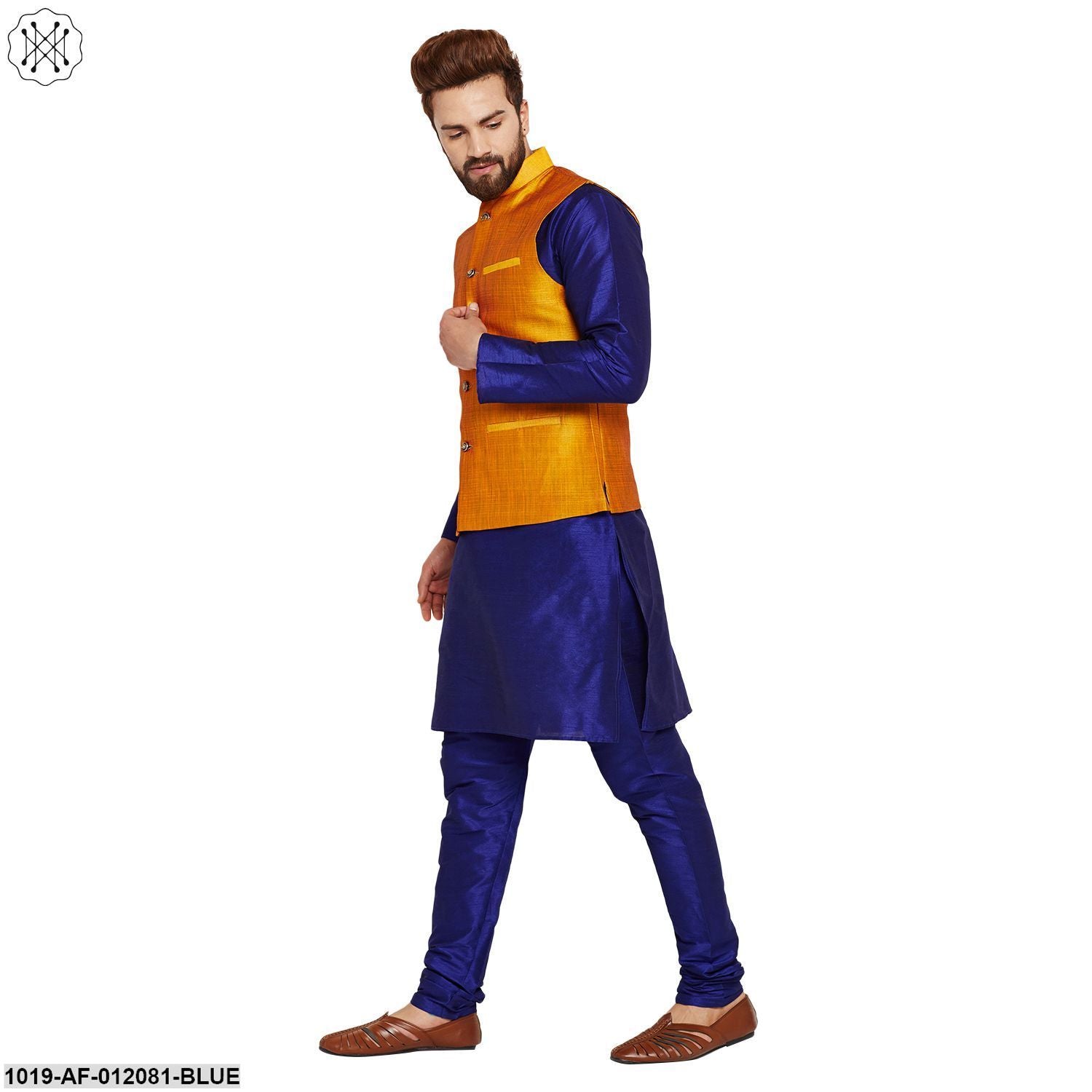Men's Dupion Silk Kurta Pyjama And Nehru Jacket Set