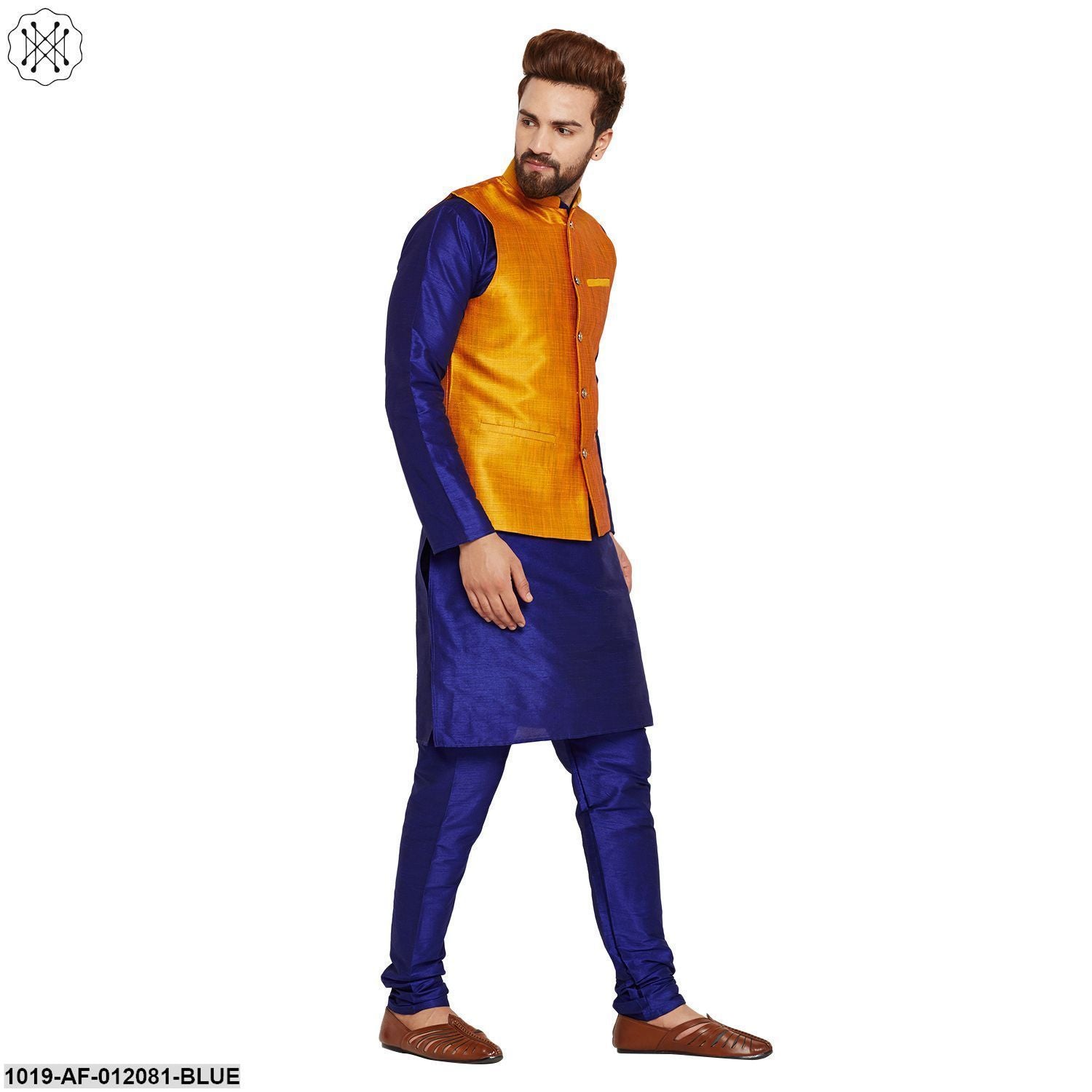 Men's Dupion Silk Kurta Pyjama And Nehru Jacket Set