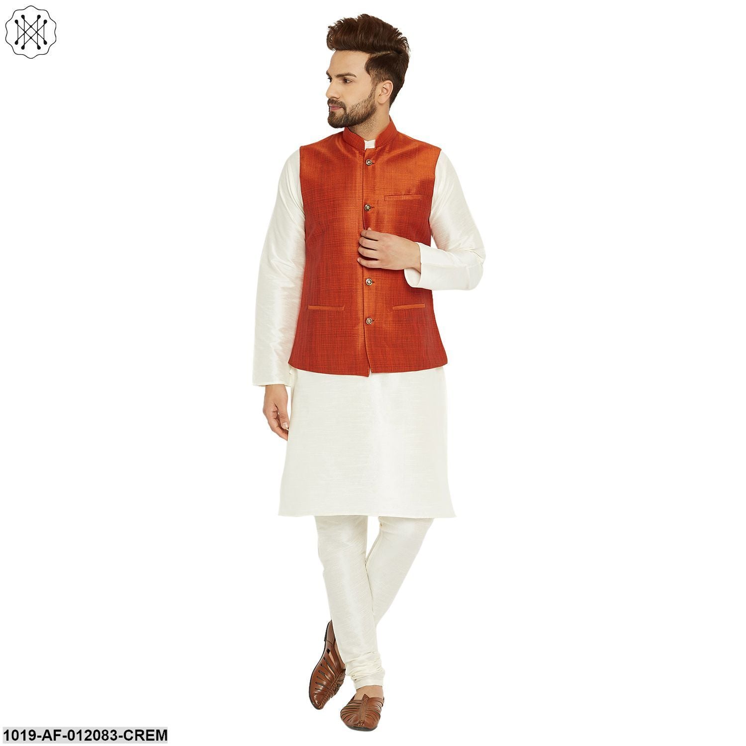 Men's Dupion Silk Kurta Pyjama And Nehru Jacket Set