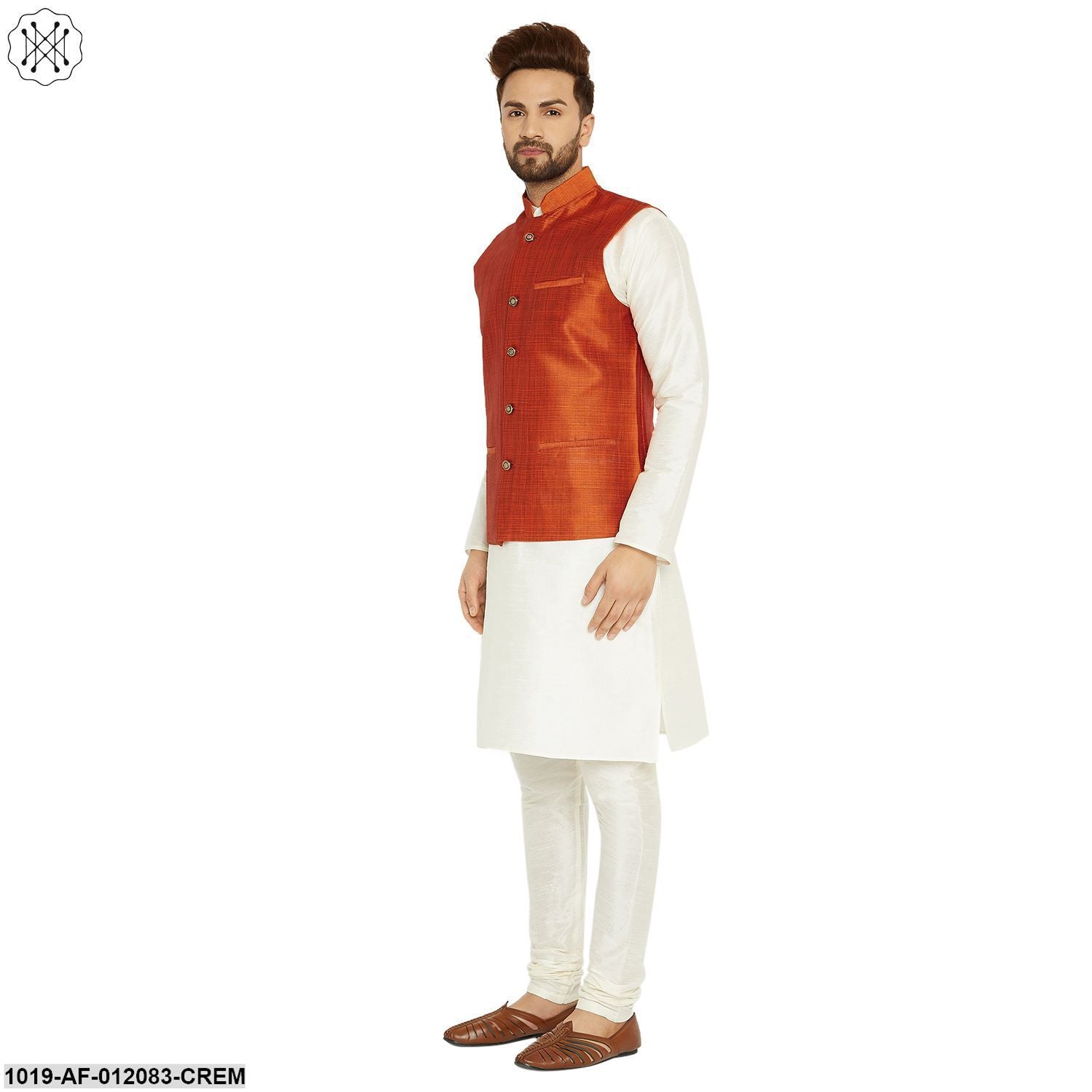 Men's Dupion Silk Kurta Pyjama And Nehru Jacket Set