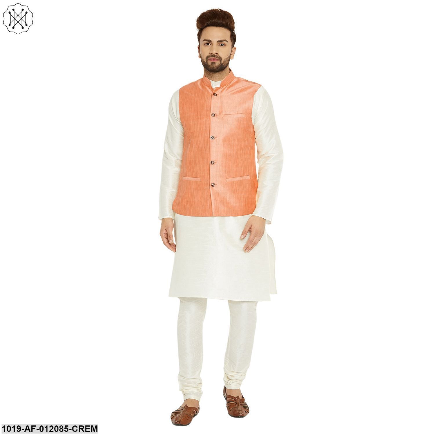 Men's Dupion Silk Kurta Pyjama And Nehru Jacket Set