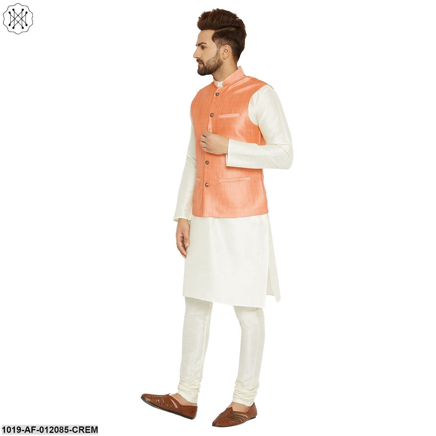 Men's Dupion Silk Kurta Pyjama And Nehru Jacket Set