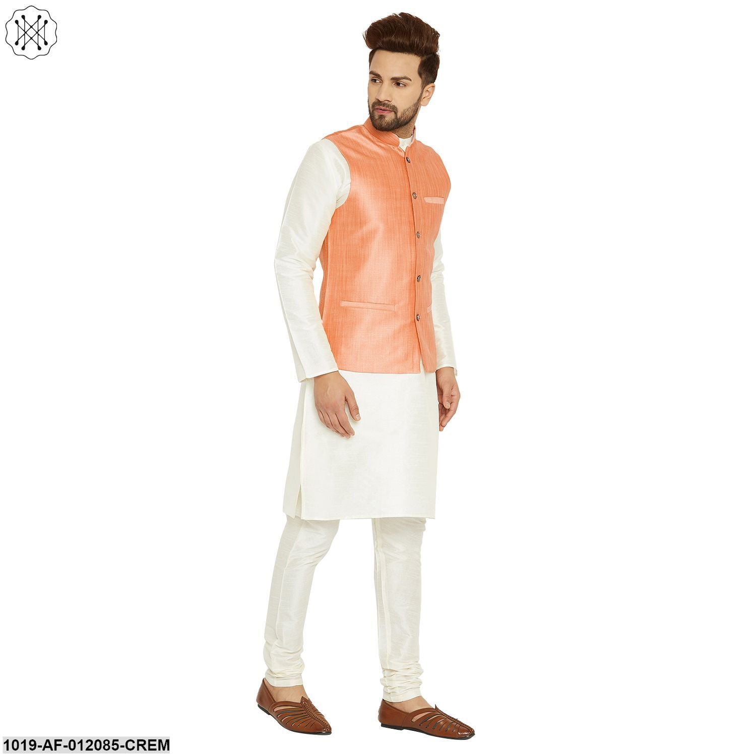 Men's Dupion Silk Kurta Pyjama And Nehru Jacket Set