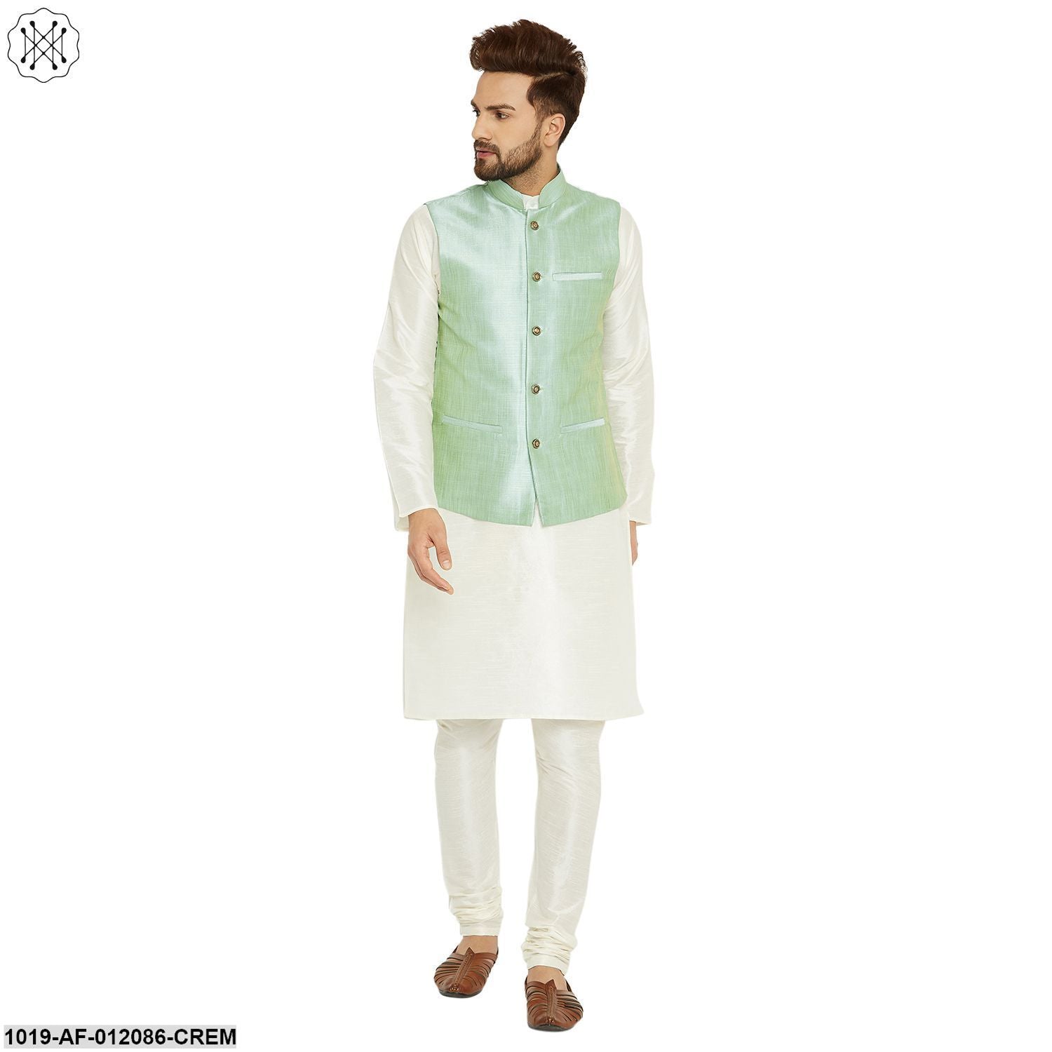 Men's Dupion Silk Kurta Pyjama And Nehru Jacket Set
