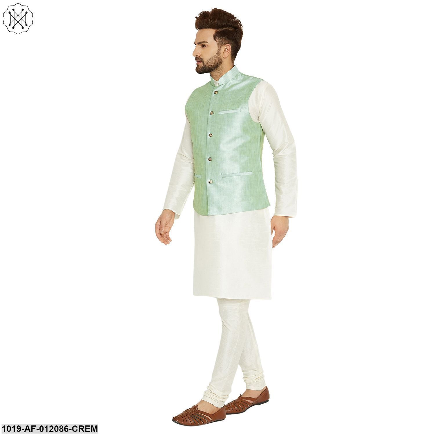Men's Dupion Silk Kurta Pyjama And Nehru Jacket Set