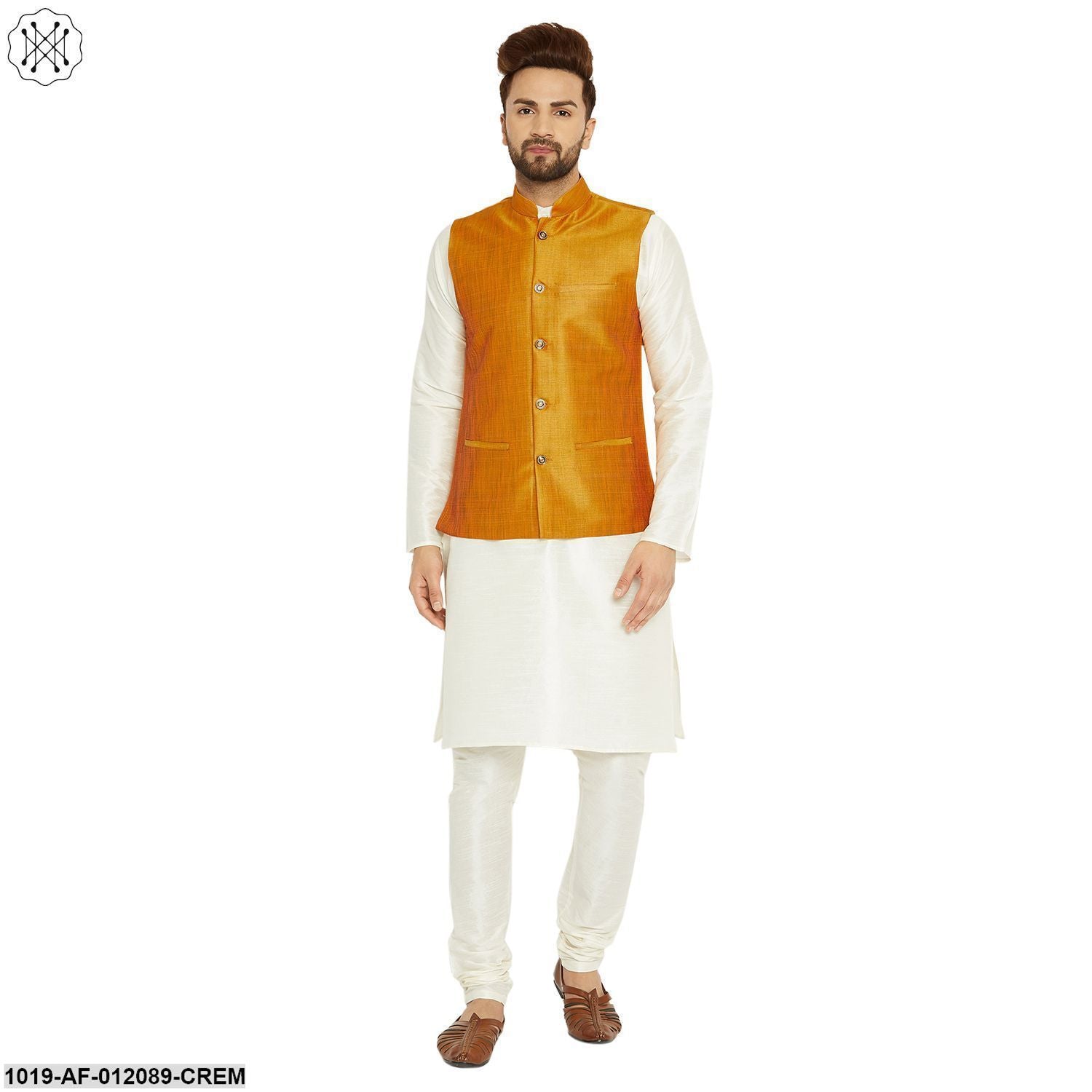 Men's Dupion Silk Kurta Pyjama And Nehru Jacket Set