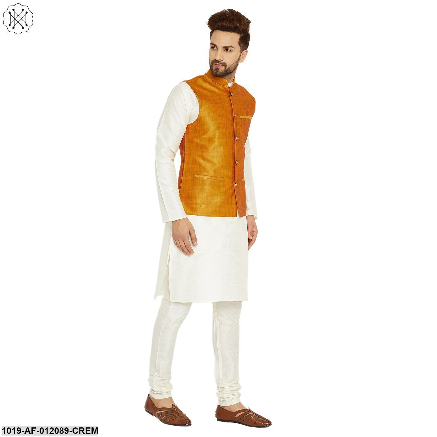 Men's Dupion Silk Kurta Pyjama And Nehru Jacket Set