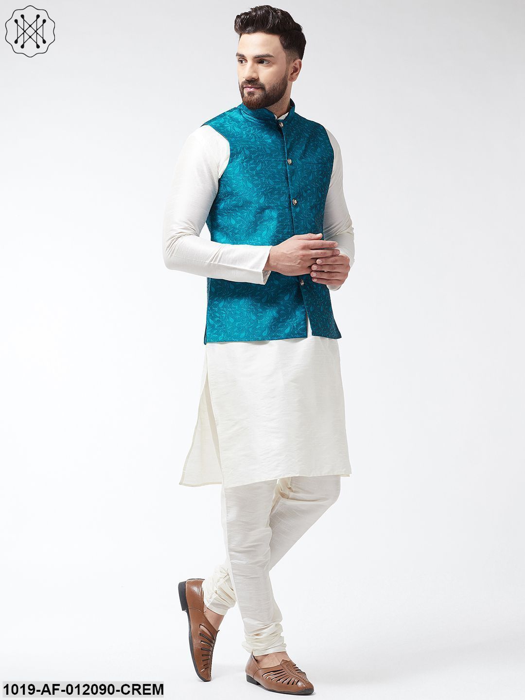 Men's Dupion Silk Kurta Pyjama And Jacquard Silk Nehru Jacket Set